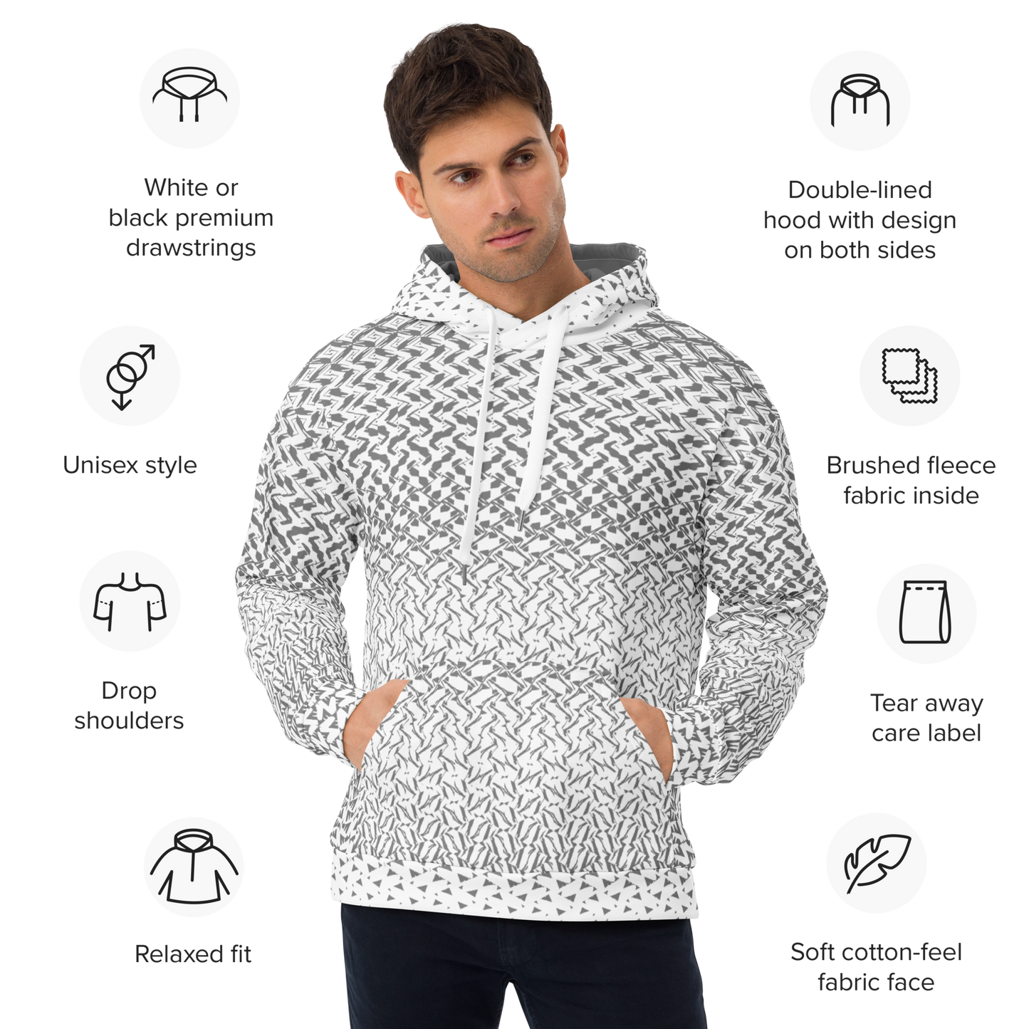 Chaos Grey Patterned Unisex Hoodie