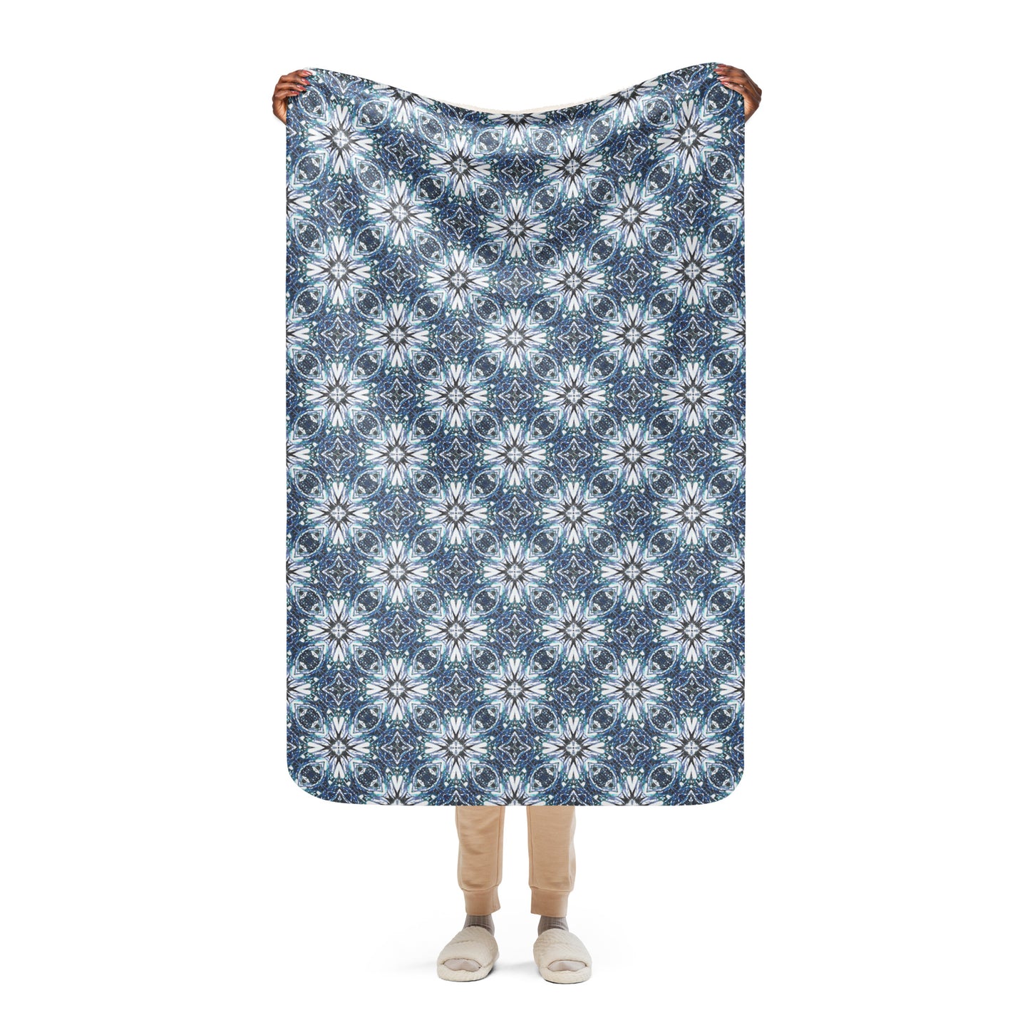 Floral Batik Blue Sherpa Blanket