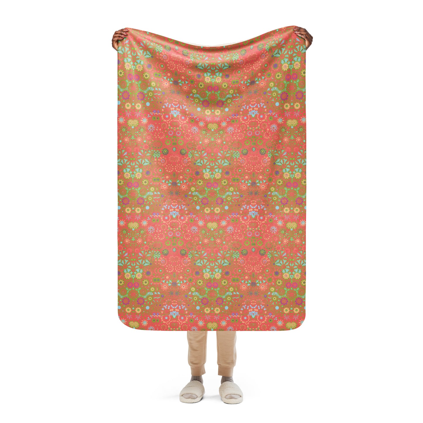 Daisy Delight Coral Sherpa Blanket