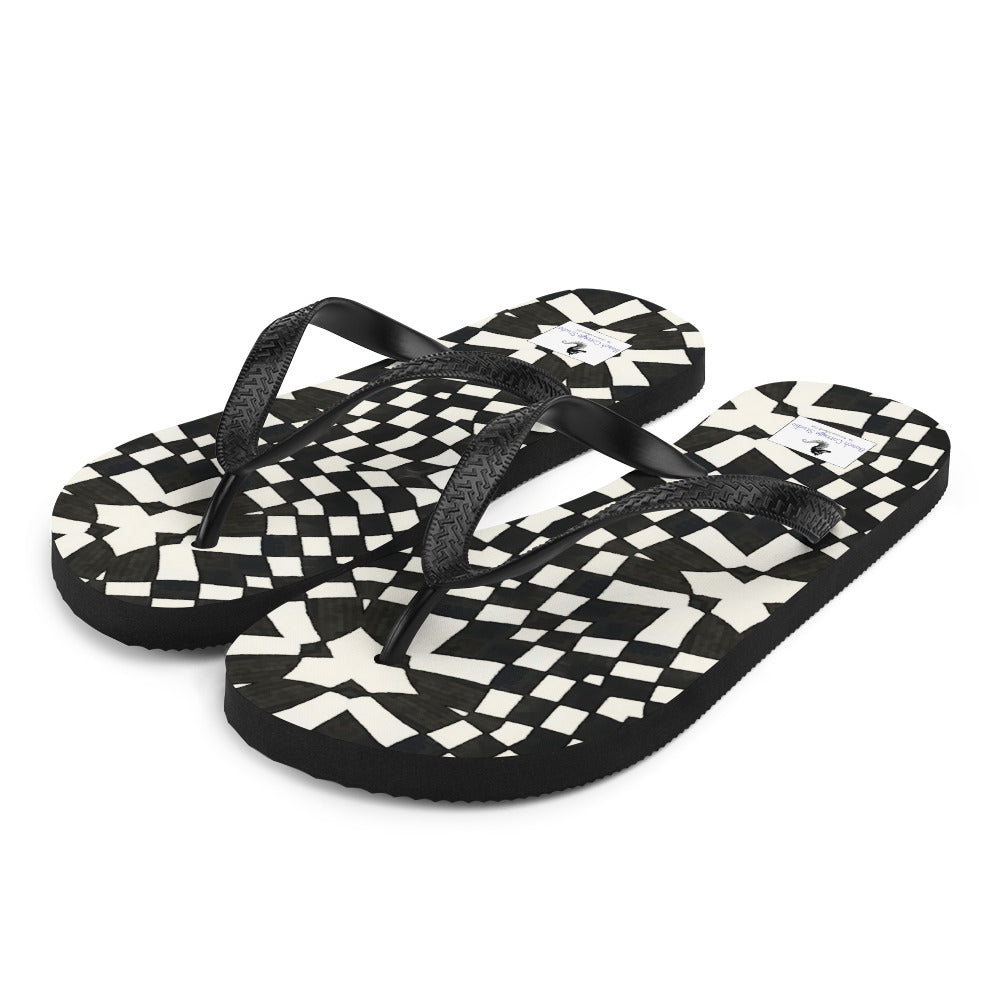 Circle Ikat Black & White Flip-Flops
